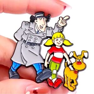 Inspector Gadget cartoon pin brooch with penny and brain